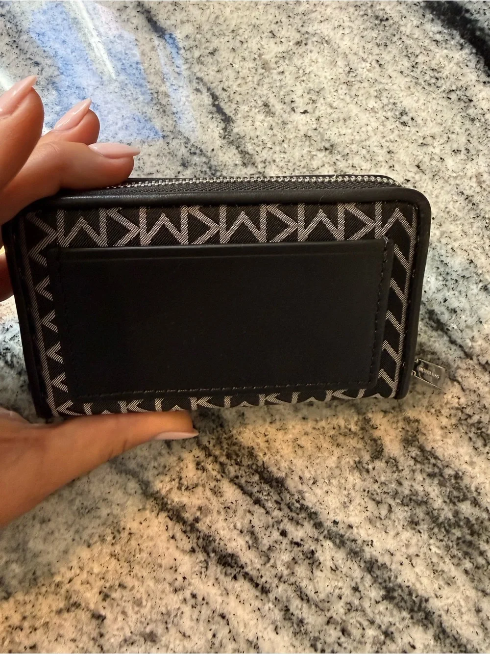 Michael Kors Black and White Monogram Zip Card Holder